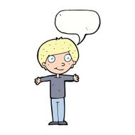 cartoon happy boy with open arms speech bubble N15