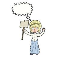 cartoon vicorian woman protesting with speech bubble N4
