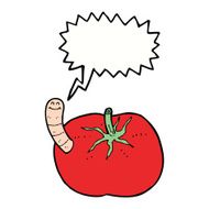 cartoon tomato with worm speech bubble N3