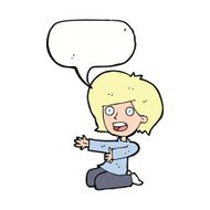 cartoon shocked woman on knees with speech bubble N9