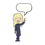cartoon friendly witch girl with speech bubble N9