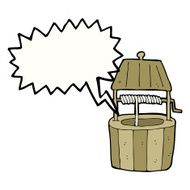 cartoon wishing well with speech bubble N4