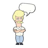 cartoon mustache muscle man with speech bubble N9