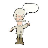 cartoon old man in poor clothes with speech bubble N8