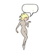 cartoon future space woman with speech bubble N9