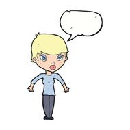 cartoon woman shrugging shoulders with speech bubble N428