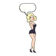 cartoon attractive woman in short dress with speech bubble N8