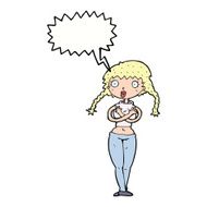 cartoon offended woman covering herself with speech bubble N9