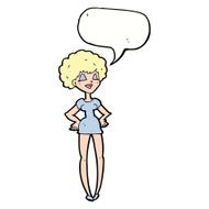 cartoon happy woman with hands on hips speech bubble N17