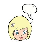 cartoon happy female face with speech bubble N159