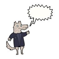 cartoon wolf businessman with speech bubble N5