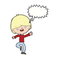 cartoon happy boy dancing with speech bubble N9