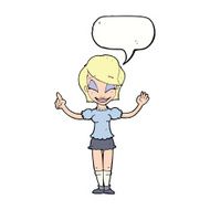 cartoon pretty girl with idea speech bubble N25