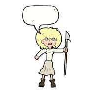 cartoon woman with harpoon speech bubble N9