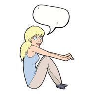 cartoon happy woman sitting with speech bubble N17