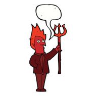 cartoon devil with pitchfork speech bubble N26