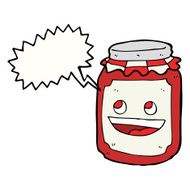 cartoon jar of preserve with speech bubble
