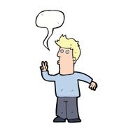 cartoon man giving peace sign with speech bubble N49