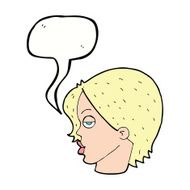 cartoon woman raising eyebrow with speech bubble N17