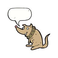 cartoon happy dog in big collar with speech bubble N9