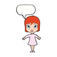 cartoon girl in dress with speech bubble N9