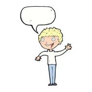 cartoon happy boy waving with speech bubble N17