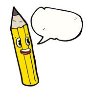 cartoon pencil with speech bubble