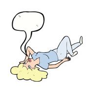 cartoon woman lying on floor with speech bubble N17
