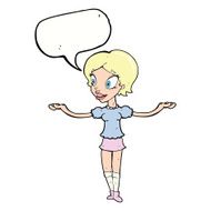 cartoon woman with arms spread wide speech bubble N9