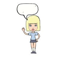 cartoon woman waving with speech bubble N293