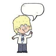 cartoon school boy with idea speech bubble N26