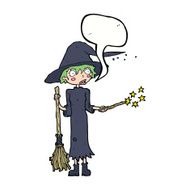 cartoon witch casting spell with speech bubble N18