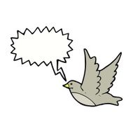 cartoon flying bird with speech bubble N14