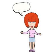 cartoon woman shrugging shoulders with speech bubble N430