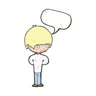 cartoon nervous boy with speech bubble N8