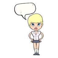cartoon annoyed girl with speech bubble N18
