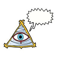 cartoon mystic eye symbol with speech bubble