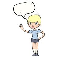 cartoon woman waving with speech bubble N294