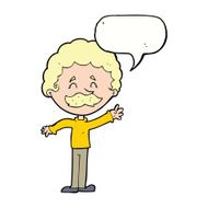 cartoon man with mustache waving speech bubble N26
