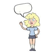 cartoon worried woman waving with speech bubble N18