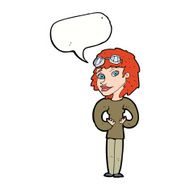 cartoon aviator woman with speech bubble N9