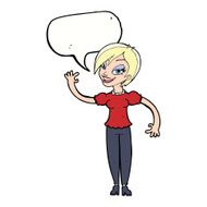 cartoon woman waving with speech bubble N295