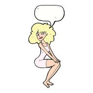 cartoon sitting woman in dress with speech bubble N9