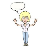 cartoon woman stressing out with speech bubble N17