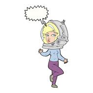 cartoon woman wearing space helmet with speech bubble N18