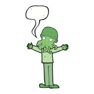 cartoon alien squid face man with speech bubble N9