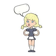 cartoon happy waitress woman with speech bubble N9