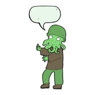 cartoon alien man with speech bubble N9
