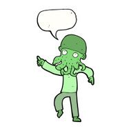 cartoon alien man dancing with speech bubble N9