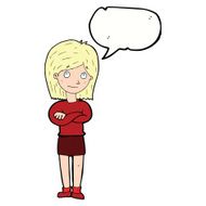 cartoon friendly girl rolling eyes with speech bubble N9